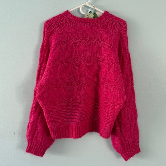 NWT Farm Rio Maxi Cable Chunky Knit Sweater Pink Medium M Spring Layering Topper - Picture 9 of 11